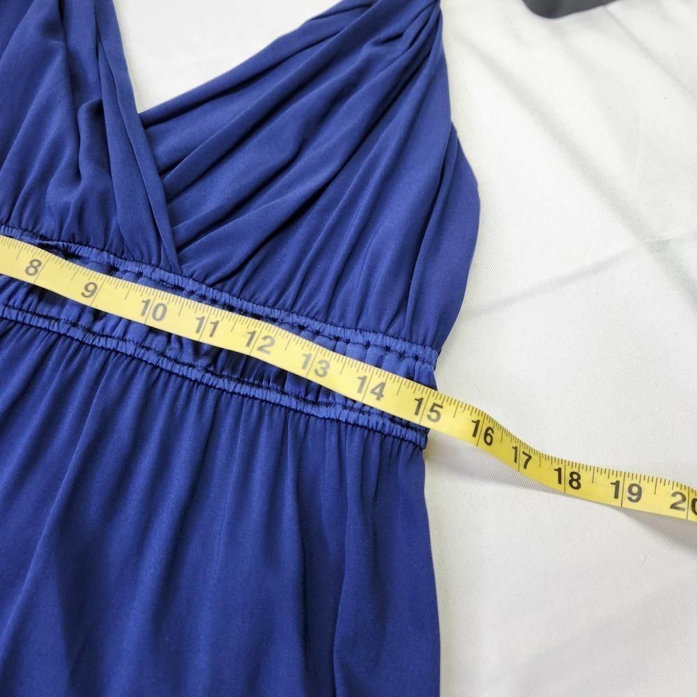 Hale Bob Navy Blue Silk Blend Embellished V-Neck Empire Waist Mini Dress Size M - Picture 9 of 10
